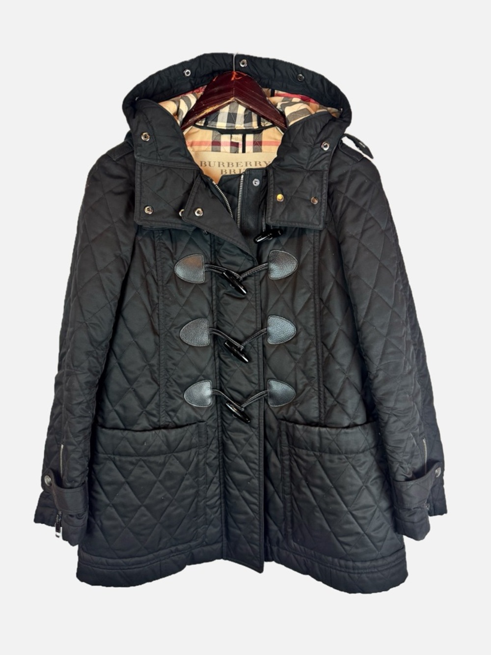 Burberry Brit | Black Quilted Coat with Hood and Toggle Buttons, XS